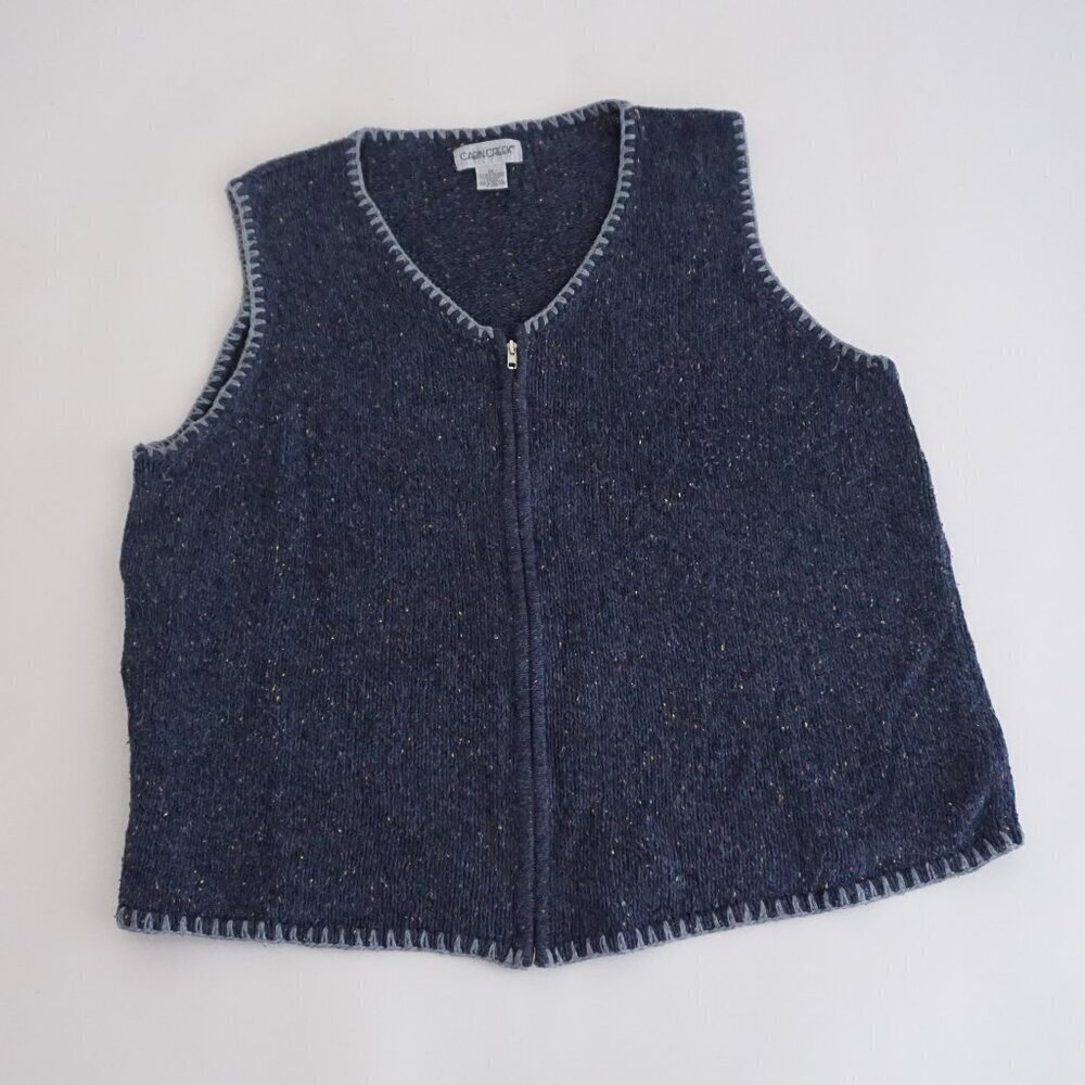 Vintage Cabin Creek Blue Knit Zip Vest Cabincore Grandmacore Minimalist 2X